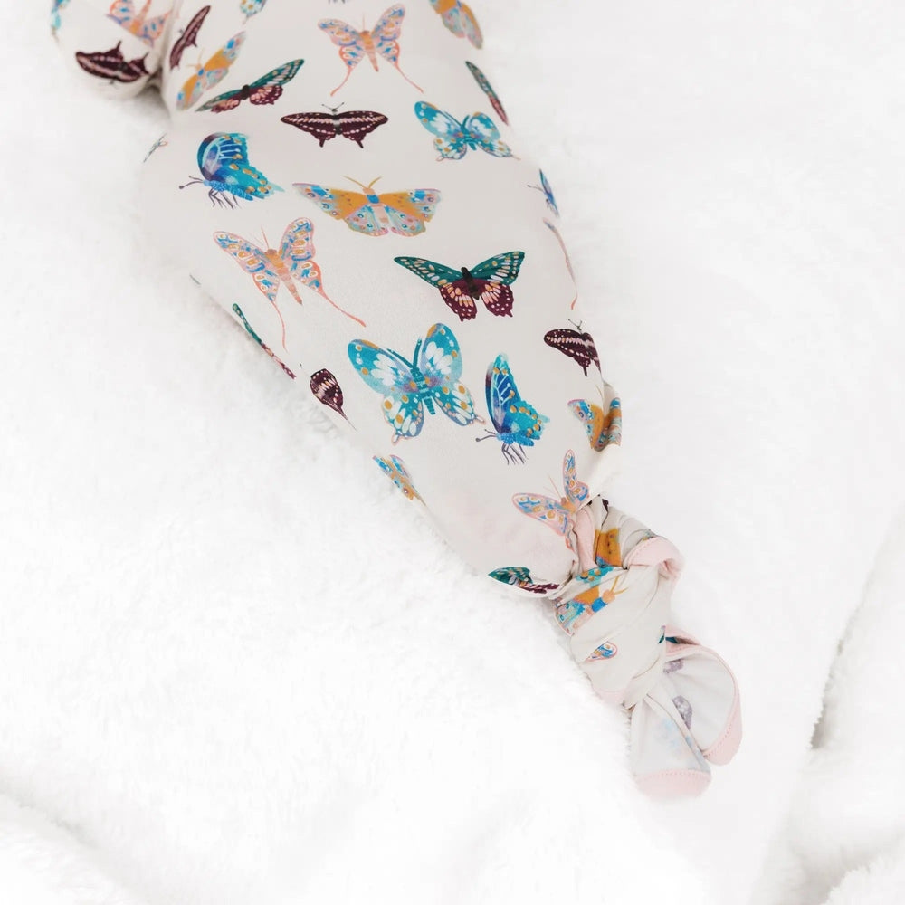 Emerson And Friends Wings of Paradise Butterflies Bamboo Gown and Hat Newborn Baby Gift Set Beige And Multi