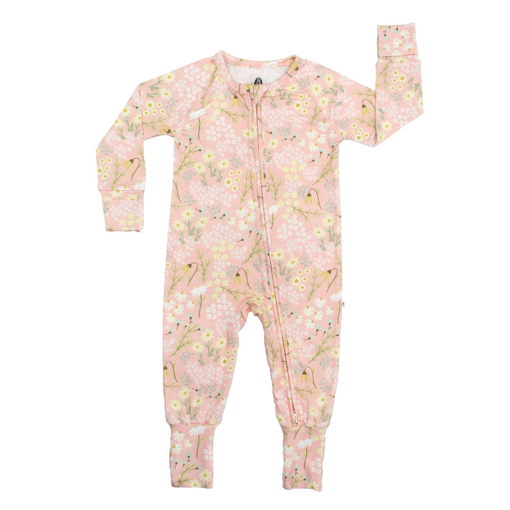 Emerson And Friends Spring Meadow Bamboo Convertible Footie Romper Pink And Multi