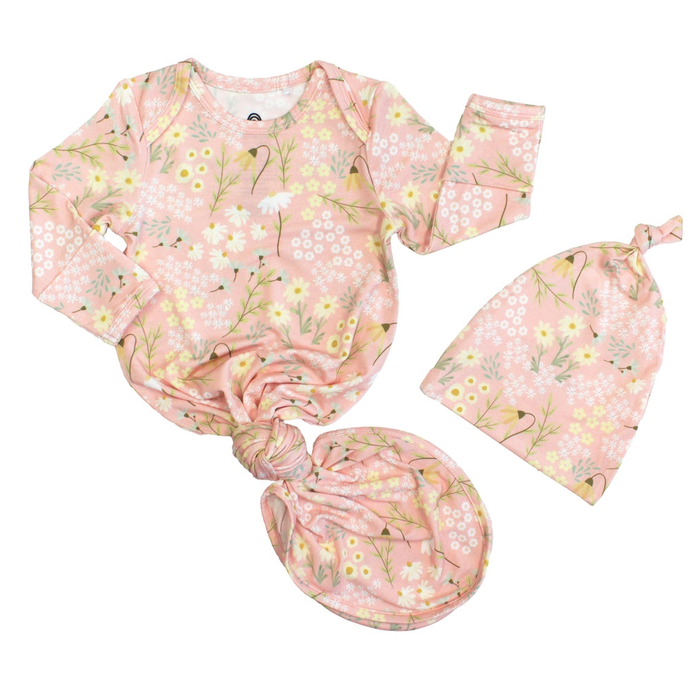 Emerson And Friends Spring Meadow Bamboo Gown and Hat Newborn Baby Gift Set Pink And Multi