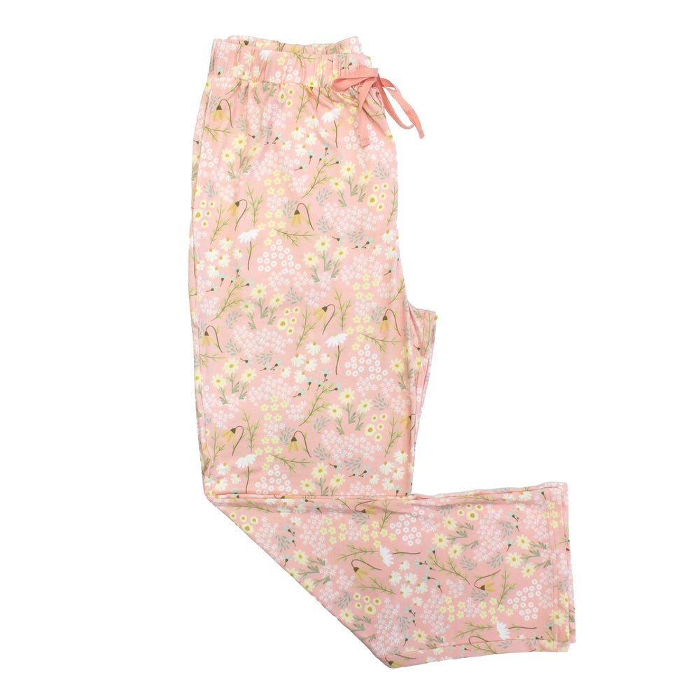 Floral patterned pajama pants on a white background