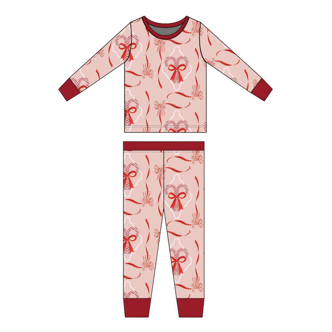 Emerson And Friends Candy Cane Coquette two-piece kids pajama set in pink holiday print