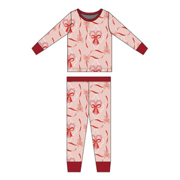 Emerson And Friends Candy Cane Coquette Two-Piece Bamboo Christmas Pajama Set Pink And Multi