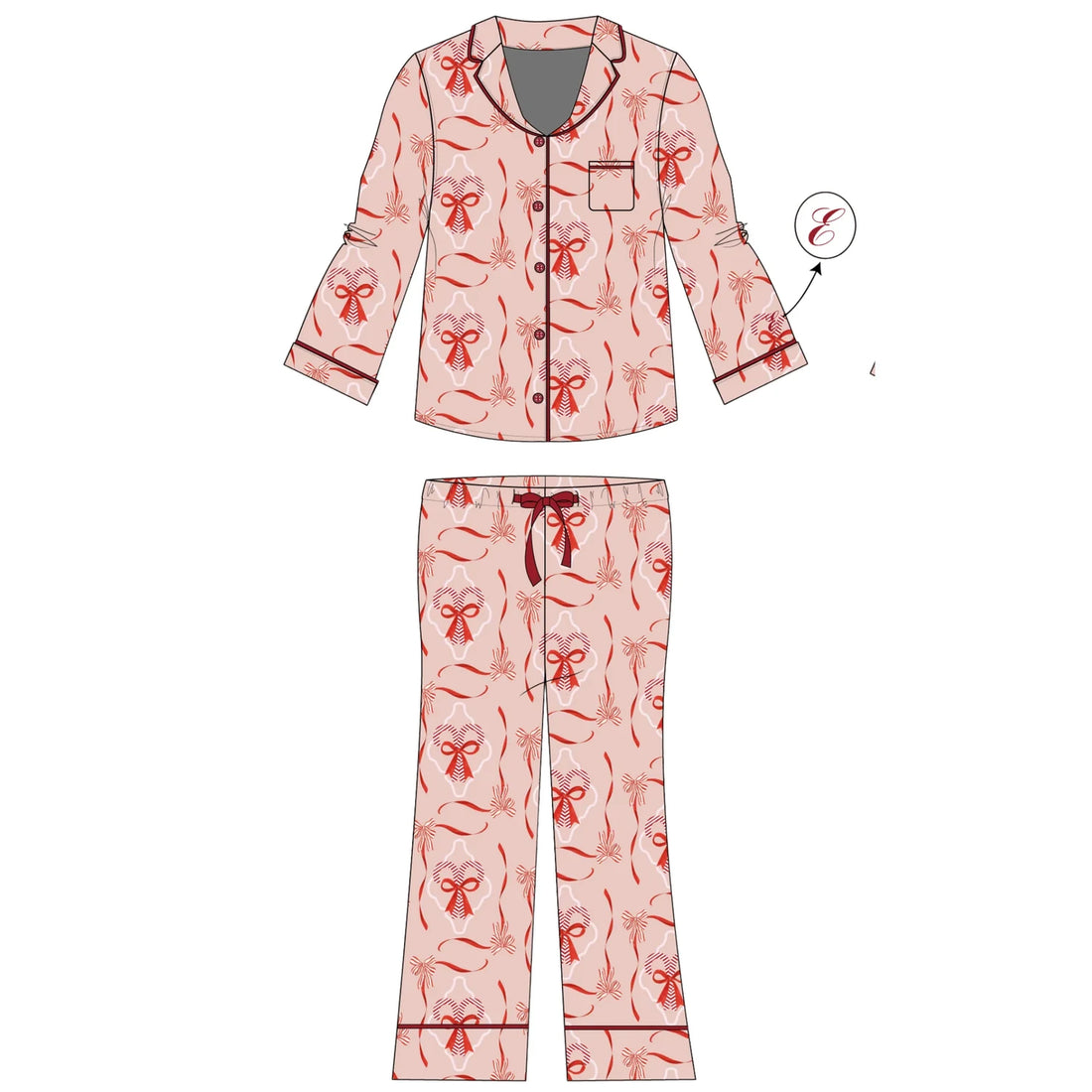 Emerson And Friends Candy Cane Coquette womens bamboo long sleeve pajama set in Pink and Multi