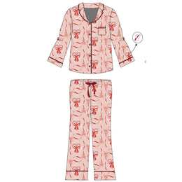 Emerson And Friends Candy Cane Coquette Womens Bamboo Christmas Pajama Set Pink And Multi