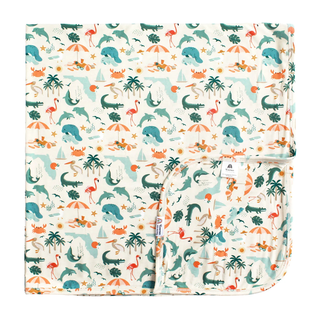Emerson And Friends Explore Florida luxury bamboo blanket in beige coastal print