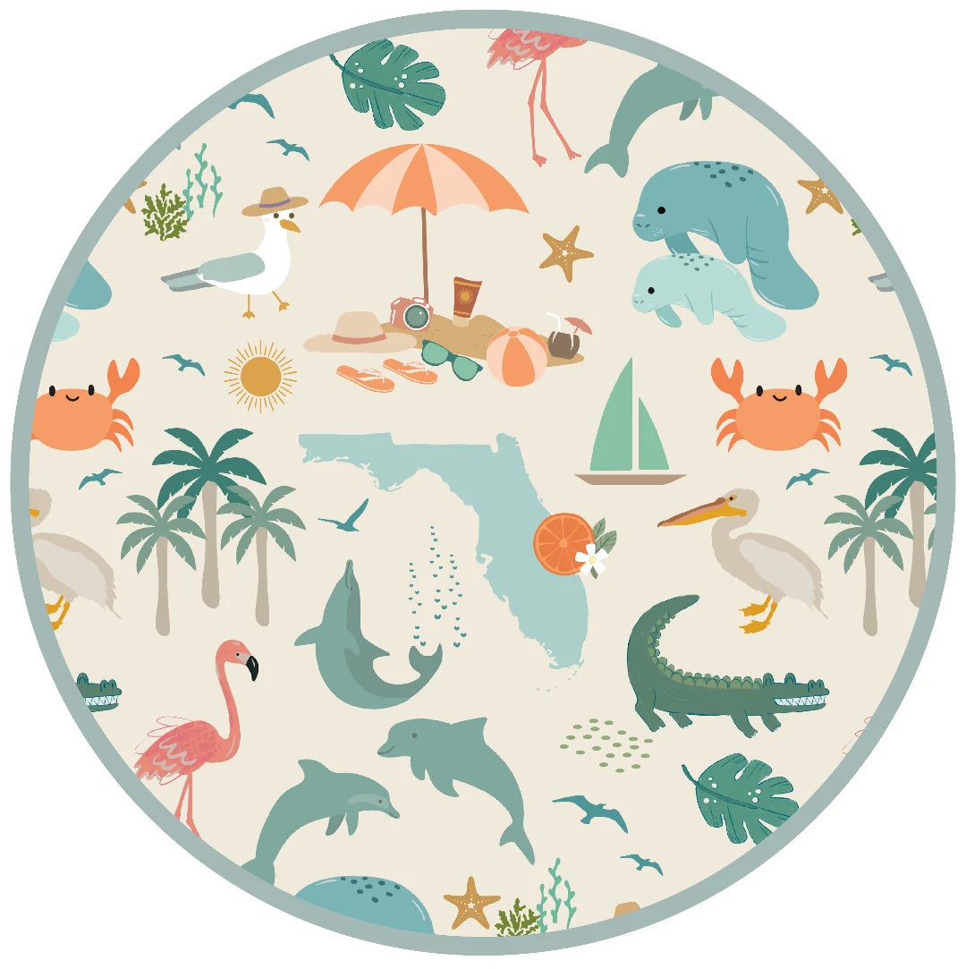 Explore Florida print detail with Florida wildlife and coastal icons