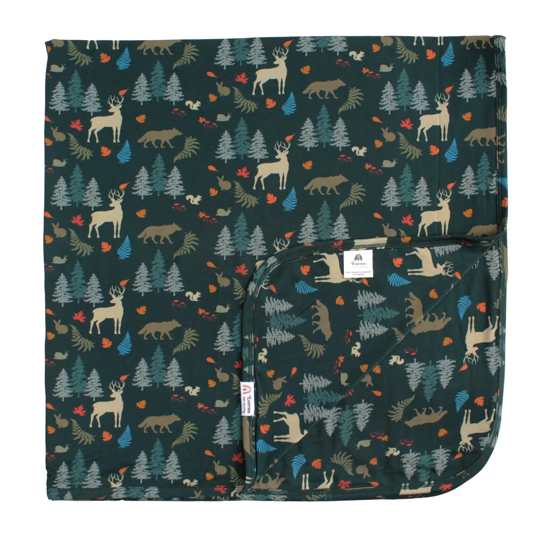 Emerson And Friends Midnight Forest luxury bamboo blanket in green forest print