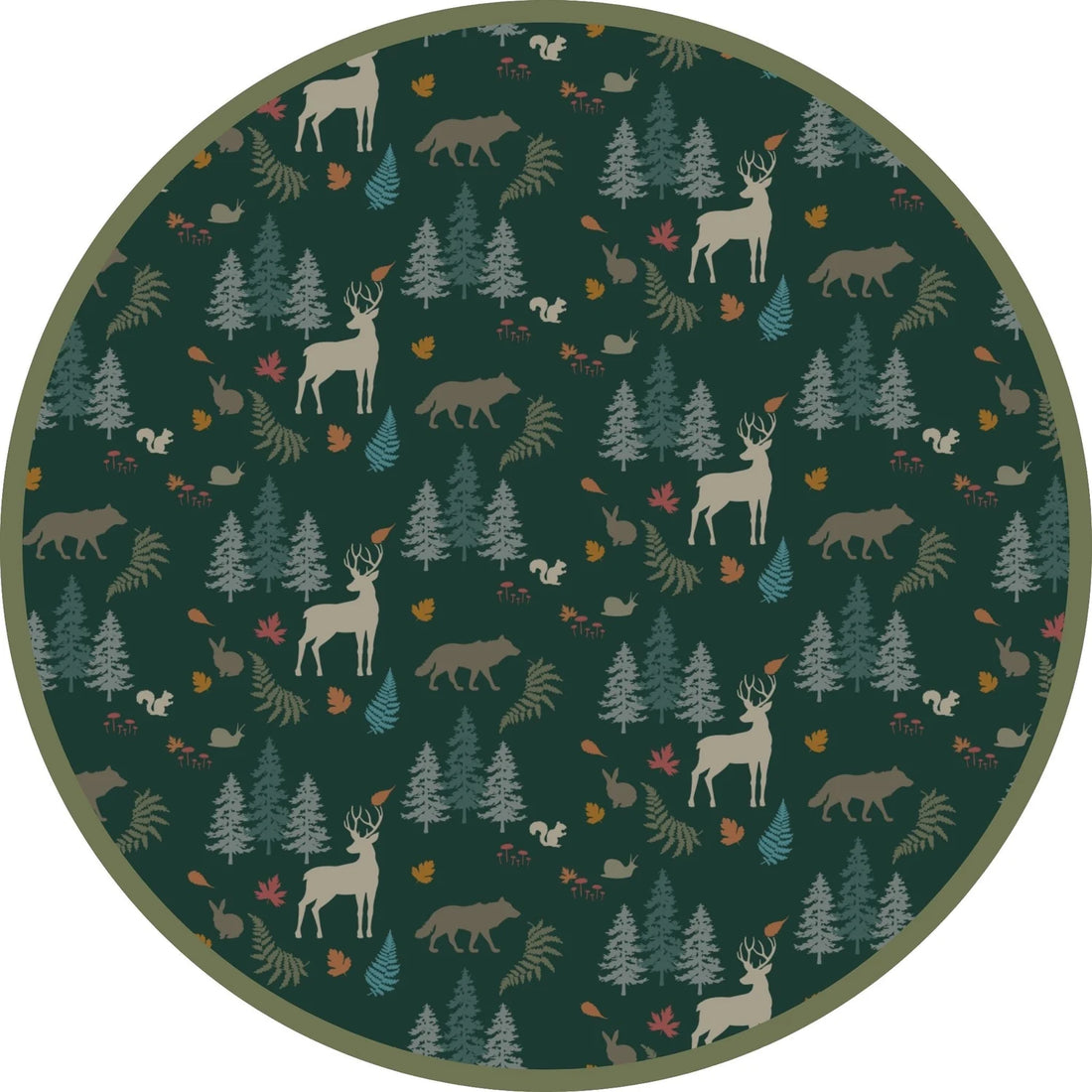 Midnight Forest green woodland animal print detail for luxury bamboo blanket