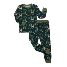 Emerson And Friends Midnight Forest Two-Piece Bamboo Long Sleeve Pajama Kids Pants Set Green And Multi