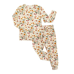 Emerson And Friends Toadstool Garden Two-Piece Bamboo Long Sleeve Pajama Kids Pants Set Beige And Multi