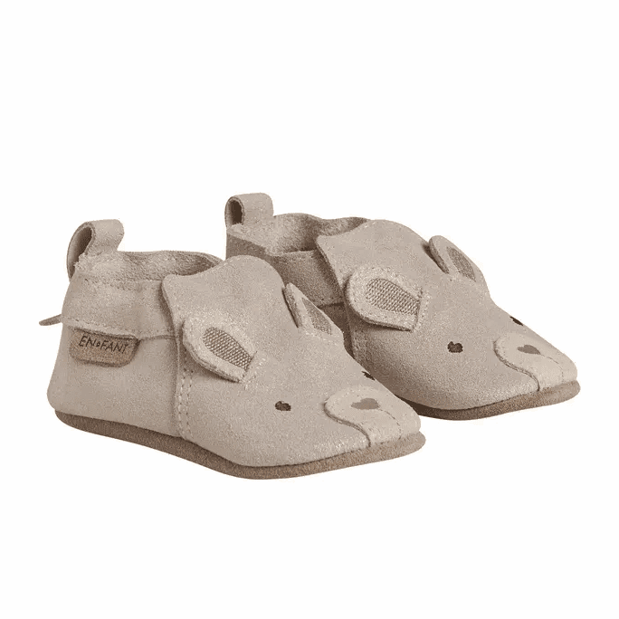 En Fant suede baby slippers Rose Dust with bunny-face design, beige toddler footwear