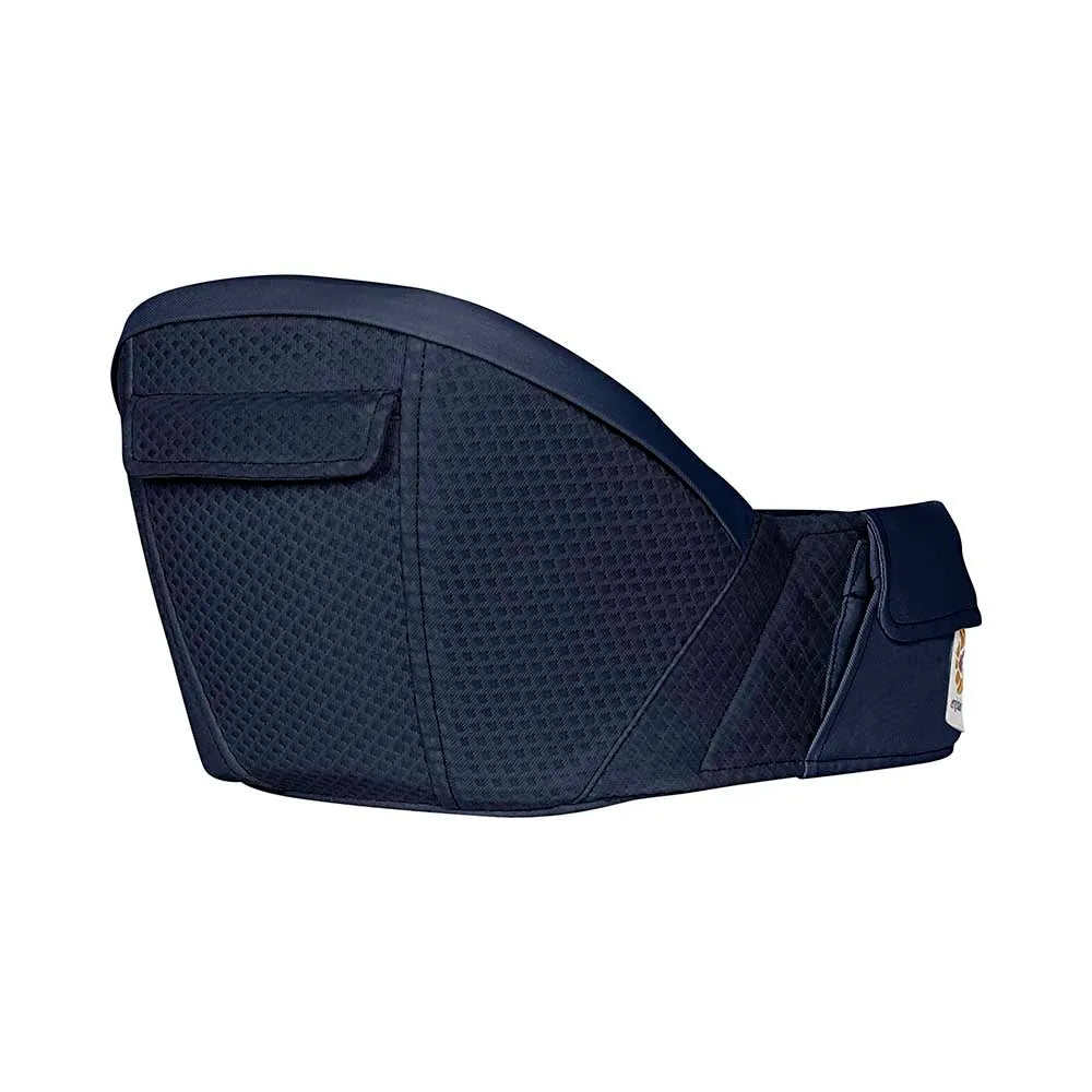 Ergobaby Alta Hip Seat Baby Carrier in dark navy mesh, showing a contoured hip seat with padded mesh for comfort.