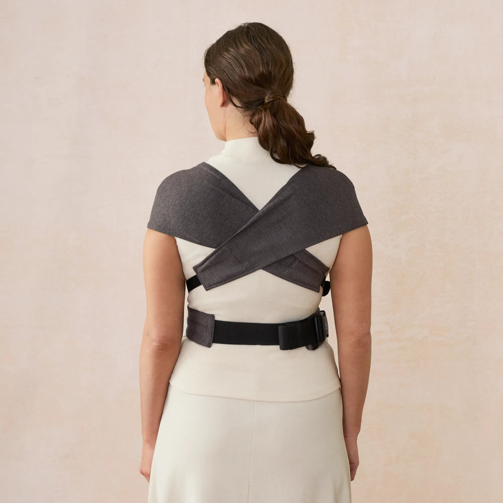 Ergobaby Embrace Newborn Carrier Soft Knit Heather Grey back view showing cross-back shoulder straps