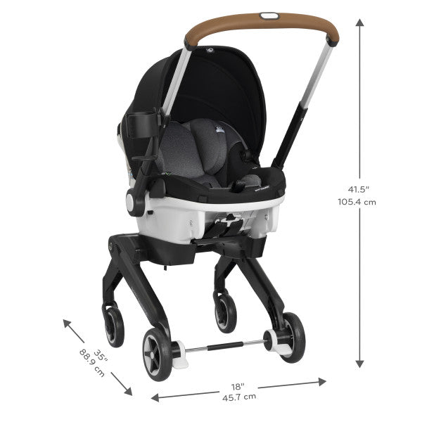 Evenflo Gold Shyft Dualride infant car seat and stroller with Carryall storage, black/gray frame and brown handle