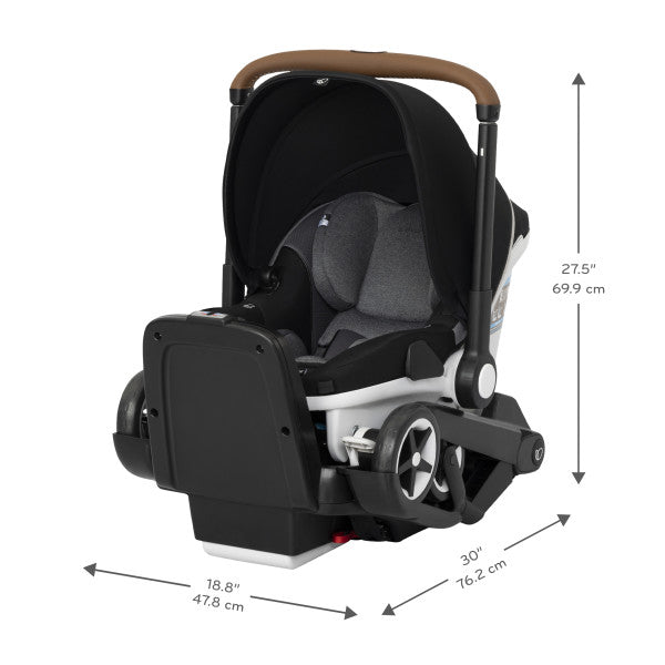Evenflo Gold Shyft Dualride infant car seat and stroller with Carryall storage, black frame and brown handle