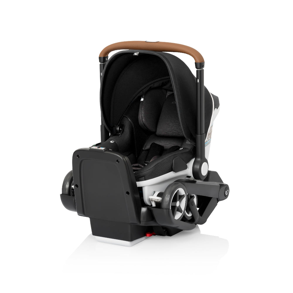 Evenflo Gold Shyft Dualride infant car seat stroller combo with Carryall storage, black seat, brown handle