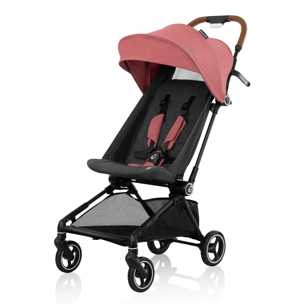 Evenflo Hummingbird ultralight carbon fiber stroller in pink with black seat and canopy