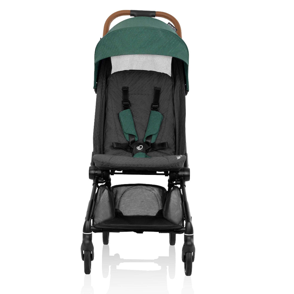 Evenflo Hummingbird Ultra-Lightweight carbon fiber stroller with green canopy and black seat