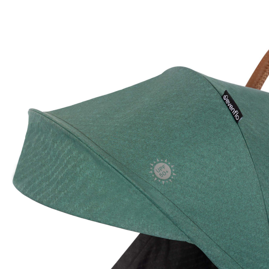 Evenflo Hummingbird stroller canopy in teal green with UPF 50+ badge