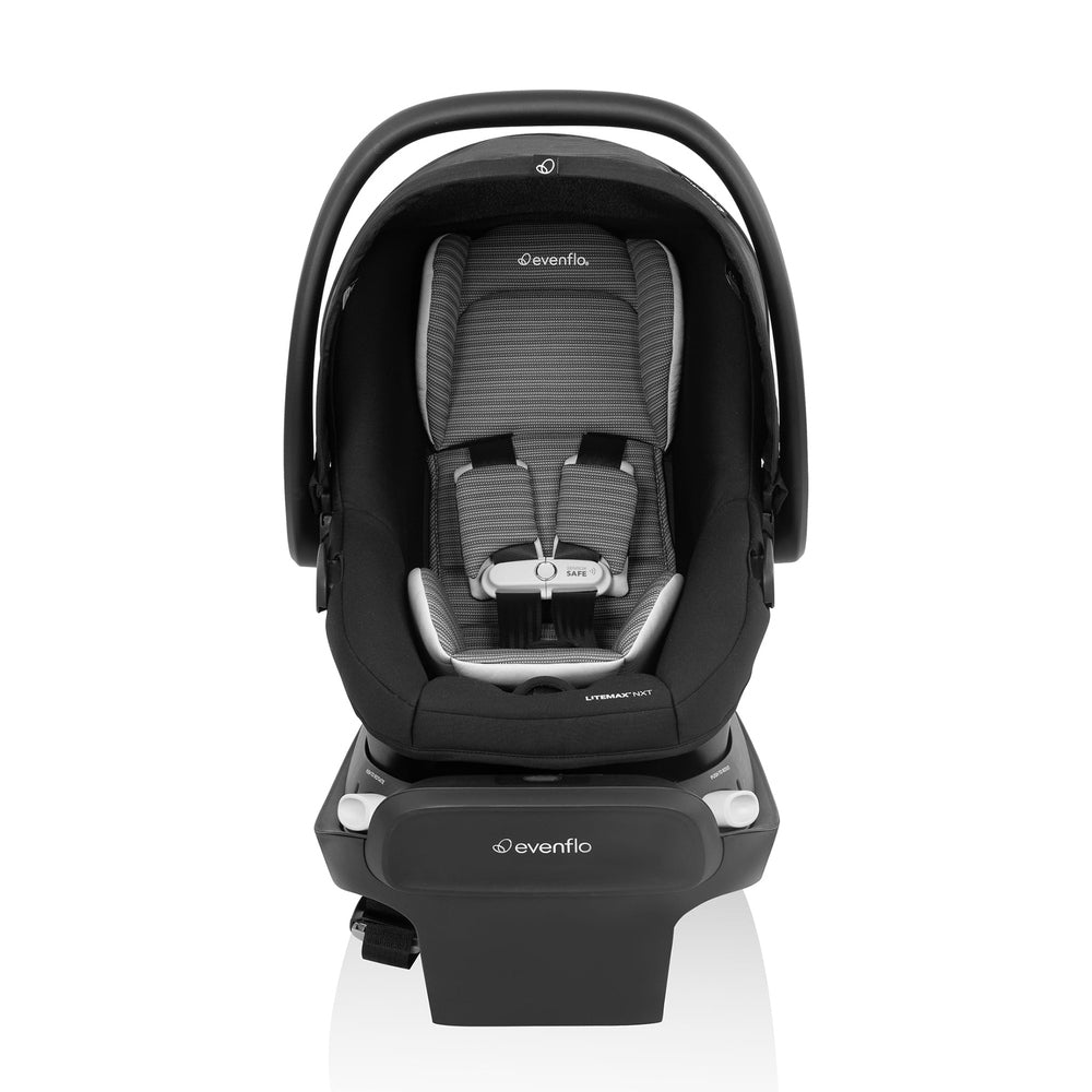 Evenflo Revolve180 Litemax NXT infant car seat with gray padding and base