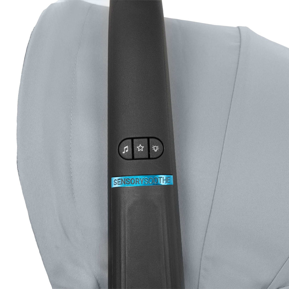 Evenflo Revolve180 Litemax NXT rotational infant car seat with Sensorysoothe band and blue accent handle