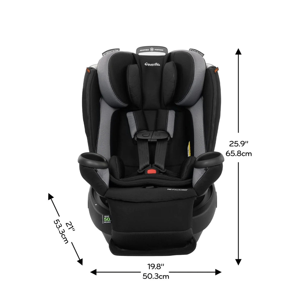 Evenflo Revolve360 Extend rotational all-in-one convertible car seat, Revere Gray, with quick-clean cover
