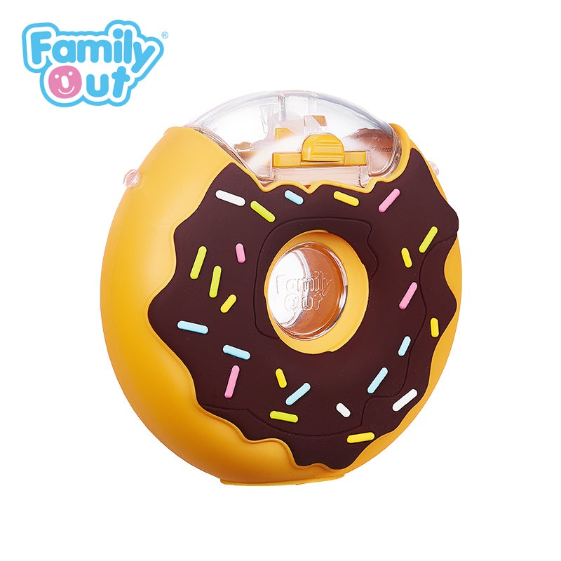 Familyout donut water bottle yellow with chocolate icing and colorful sprinkles