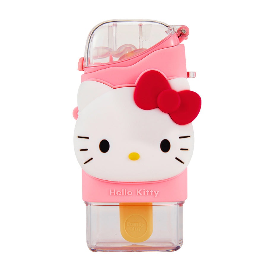 Hello Kitty FamilyOut ice pop water bottle in pink with bow cap, kid-friendly drinking bottle