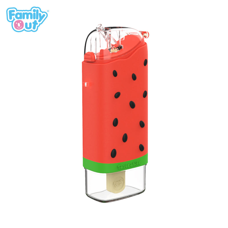 Familyout Watermelon Ice Pop water bottle, red with green base and black seed spots