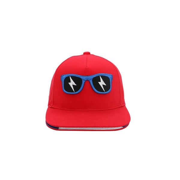 Flapjackkids 3D Monster cap, red with blue sunglasses patch and white lightning details