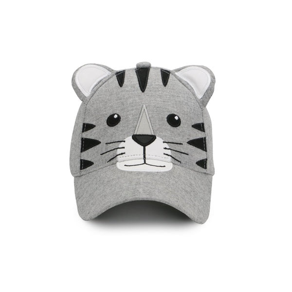 Flapjackkids 3D Tiger Cap for kids, gray knit with tiger face and ears