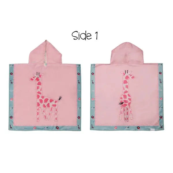 Flapjackkids Cover Up Giraffe/Zoo set: two pink cover-ups with blue border, each featuring a giraffe motif shown flat.