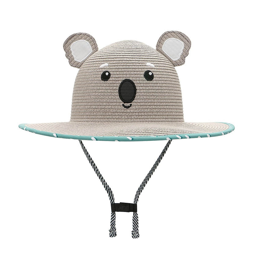 Flapjackkids kids koala lifeguard straw hat, beige straw with teal rim and adjustable chin straps