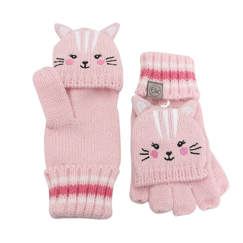 Flapjackkids Knitted Fingerless Gloves W/Flap Cat
