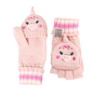 Flapjackkids Knitted Fingerless Gloves W/Flap Dino Pink