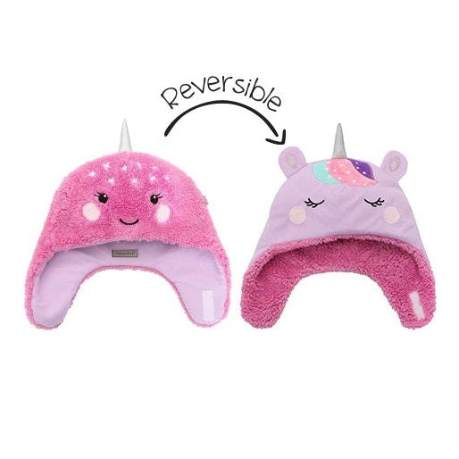 Flapjackkids Reversible Kids Sherpa Hat Unicorn & Narwhal