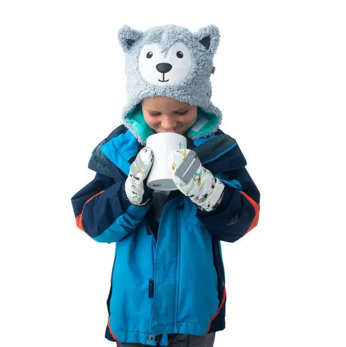 Flapjackkids Reversible Kids Sherpa Hat Wolf & Ski Goggles