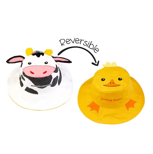Flapjackkids Reversible Kids Sun Hat Cow & Yellow Duck
