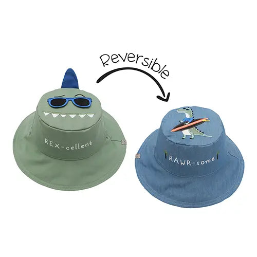 Flapjackkids Reversible Kids Sun Hat Dinosaur & Surfer Dino