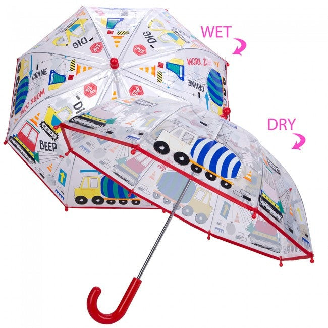 Floss and Rock construction umbrella set of 2 with clear canopies, colorful trucks and red curved handles