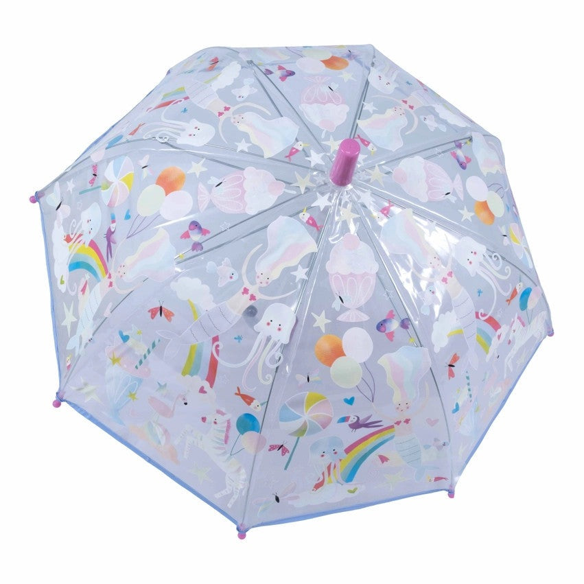 Floss And Rock color-change umbrella, fantasy transparent lavender with pastel unicorns and rainbows