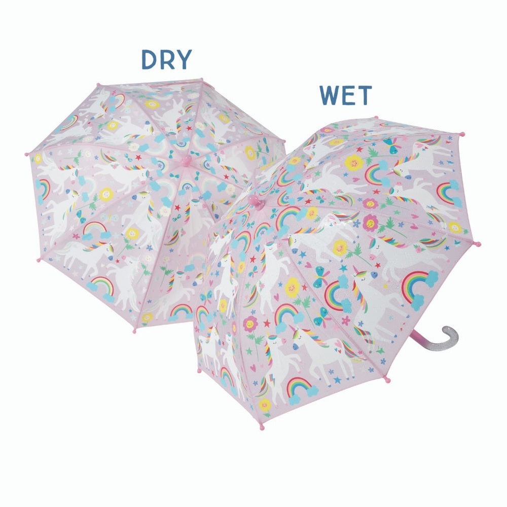 Floss and Rock color-change rainbow unicorn umbrella, set of 2, pink canopies with unicorns and rainbows