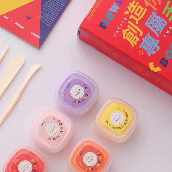 Flower Monaco boron-free ultra-light clay set, 24 colors in small pots, brand visible FLOWER MONACO