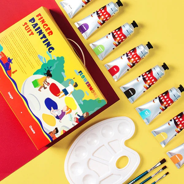 Flower Monaco finger painting kit for kids with 8 paint tubes and white palette