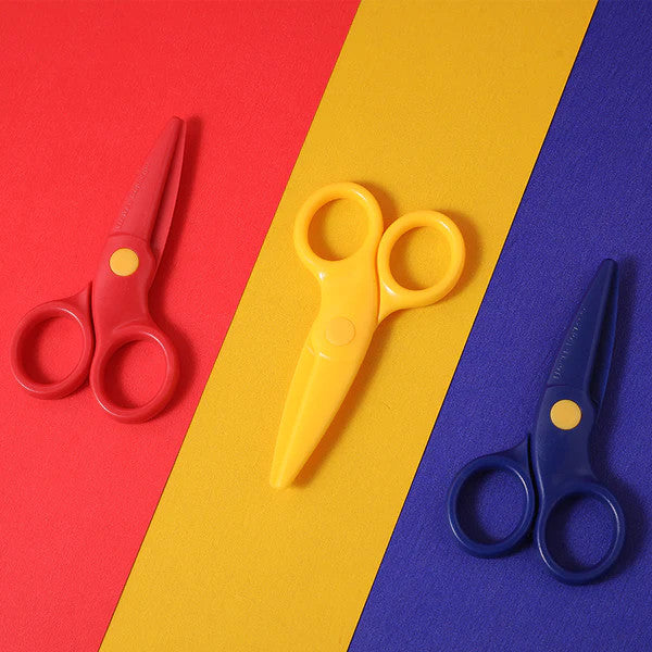 Flower Monaco kids' plastic craft scissors in red, yellow, and blue (3 scissors)