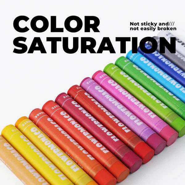 Flower Monaco Oil Crayons set, 12-color rainbow assortment, bright cylindrical sticks