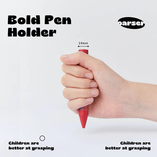 Flower Monaco palm crayon with red ergonomic grip held in hand, 12 colors