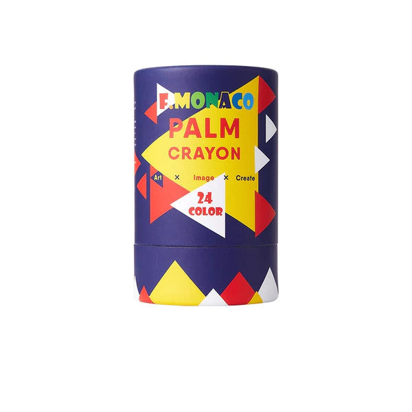 Flower Monaco Palm Crayon set, 24 colors in blue geometric packaging.