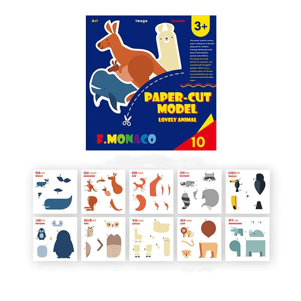 Flower Monaco paper cut animals craft kit with 12 colorful animal silhouettes for kids