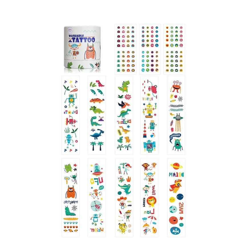 Flower Monaco washable tattoo sheets set featuring colorful Viking designs on multiple sheets